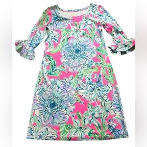 Lilly Pulitzer Sophie Ruffle Sleeve Stretch Dress Pink Floral Sz Small